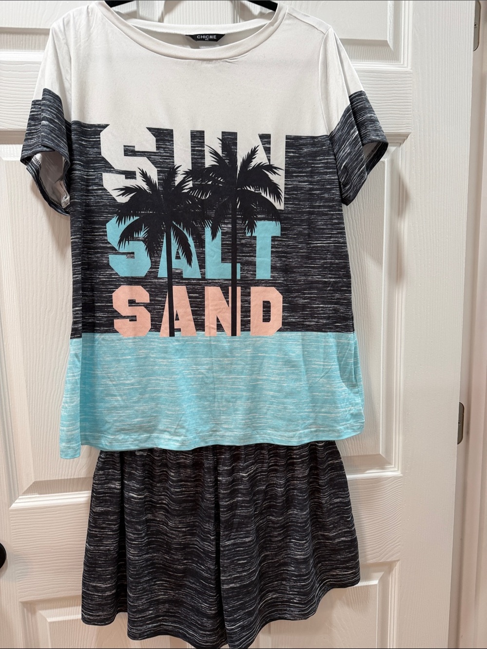 chic Black, Aqua & Peach 'Salt Sand' Pajama Set NWOT